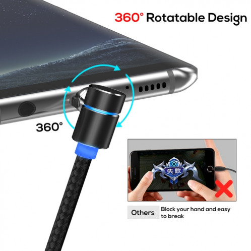 TOPK AM30 2m 2.4A Max USB vers USB-C / Type-C Câble de charge magnétique coudé à 90 degrés avec indicateur LED (Noir) ST561B1772-010