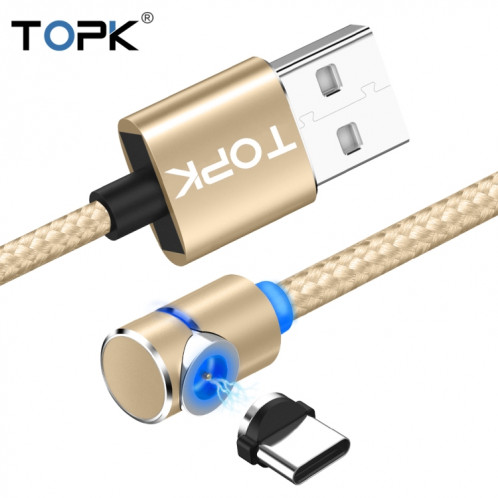 TOPK AM30 2m 2.4A Max USB vers USB-C / Type-C Câble de charge magnétique coudé à 90 degrés avec indicateur LED (Or) ST561J1807-010