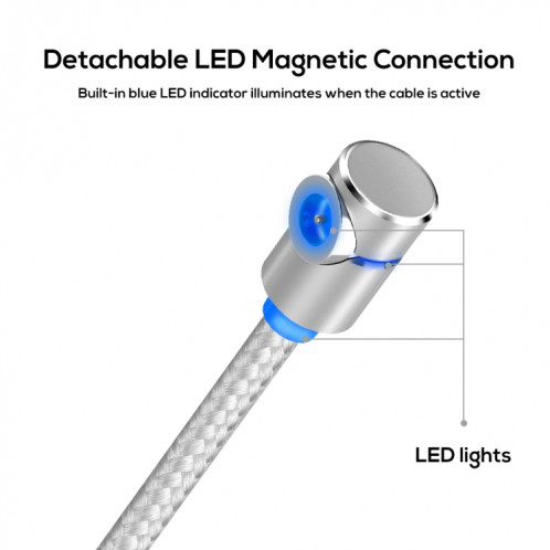 Câble de charge magnétique TOPK AM30 2 m 2,4 A Max USB vers coude à 90 degrés avec indicateur LED, sans prise (argent) ST563S1526-09