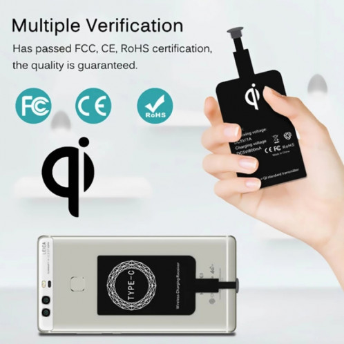 Récepteur de chargement sans fil standard 5V 800MA QI avec port USB-C / TYPE-C SH3611520-07