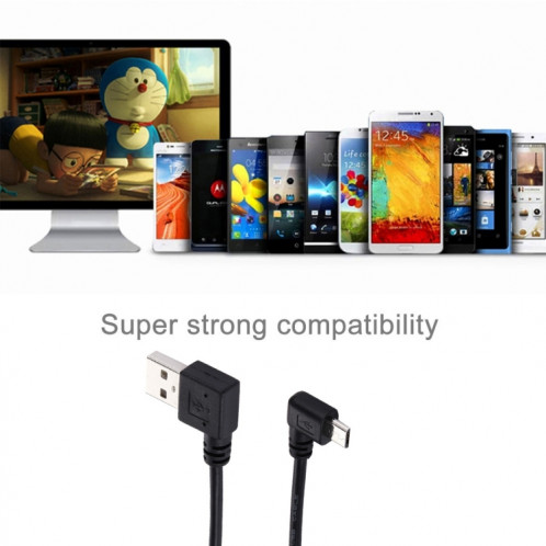 20cm USB 2.0 mâle plié à gauche, réversion de 90 degrés vers le câble de charge de données micro USB mâle plié, Pour Samsung / Huawei / Xiaomi / Meizu / LG / HTC et autres smartphones SH38001804-05
