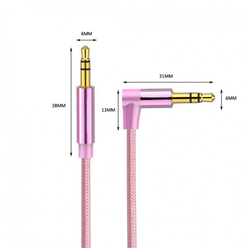 AV01 Câble audio coudé mâle à mâle 3,5 mm, longueur: 50 cm (or rose) SH27RG1793-03