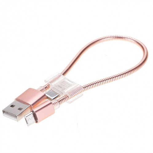 24cm 2A micro USB + USB-C / TYPE-C sur câble de charge de données flexible USB (or rose) SH52RG399-07