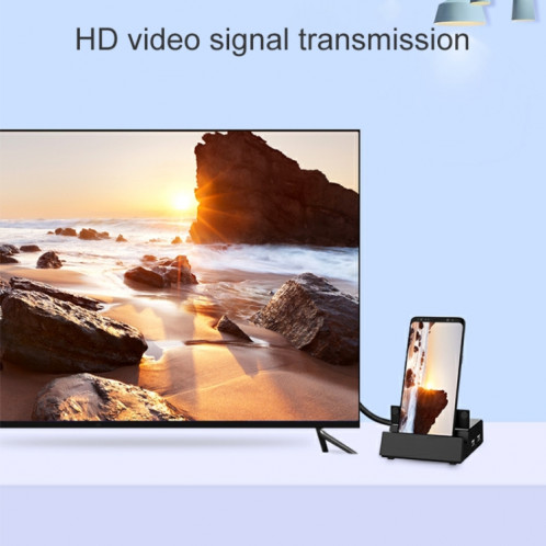 V105 USB-C / Type-C vers USB 2.0 x 3 + USB-C / Type-C + HDMI + Port audio + lecteur de carte SD / TF Support de téléphone multifonction HUB Station d'accueil SH48201578-08