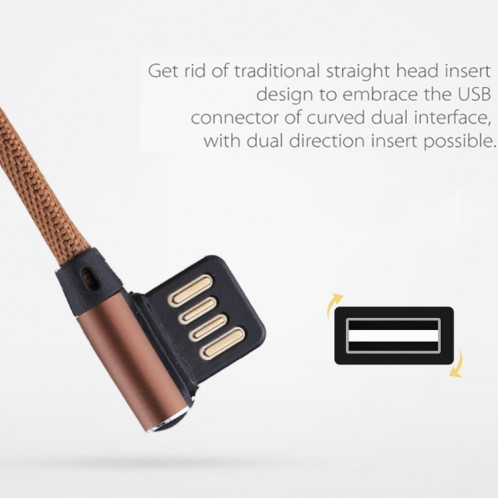 1m 2.4A Sortie USB vers Micro USB Double Coude Design Nylon Weave Style Data Sync Charge Cable, Pour Samsung, Huawei, Xiaomi, HTC, LG, Sony, Lenovo et autres smartphones (café) SH015C530-06