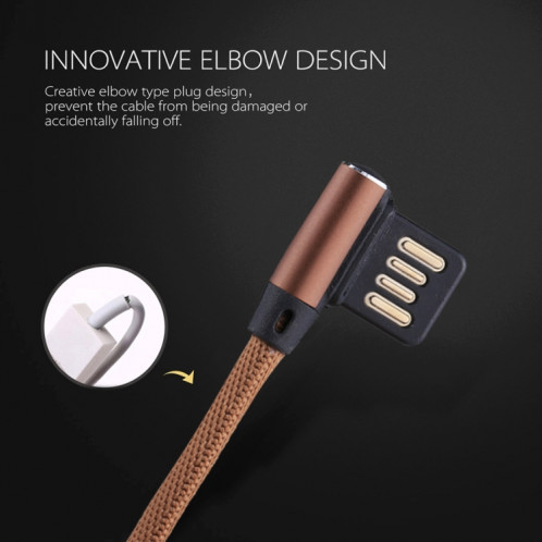 1m 2.4A Sortie USB vers Micro USB Double Coude Design Nylon Weave Style Data Sync Charge Cable, Pour Samsung, Huawei, Xiaomi, HTC, LG, Sony, Lenovo et autres smartphones (café) SH015C530-06