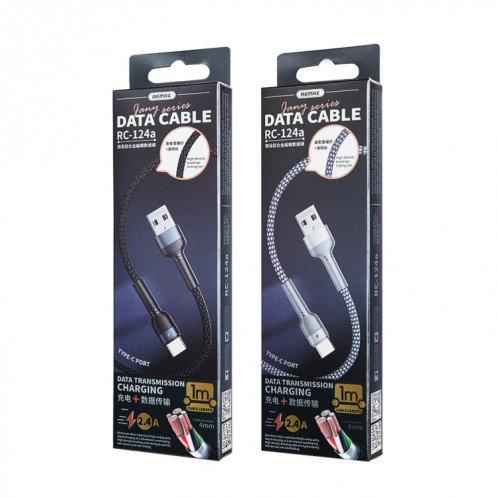 REMAX RC-124a 1m 2.4A USB vers USB-C / Type-C Câble de données de charge rapide en alliage d'aluminium (noir) SR662B738-04