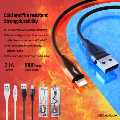 REMAX RC-075a Câble de données Jell 1m 2.1A USB vers USB-C / Type-C (noir) SR663B1492-04