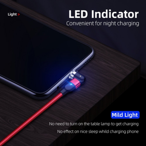 2m 2A Sortie USB vers Micro USB Câble de charge magnétique rotatif en nylon tressé (rouge) SH676R1691-015