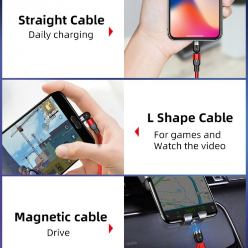 2m 2A Sortie USB vers Micro USB Câble de charge magnétique rotatif en nylon tressé (rouge) SH676R1691-015
