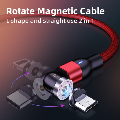 2m 2A Sortie USB vers Micro USB Câble de charge magnétique rotatif en nylon tressé (rouge) SH676R1691-015