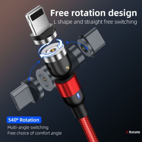 2m 2A Sortie USB vers Micro USB Câble de charge magnétique rotatif en nylon tressé (rouge) SH676R1691-015