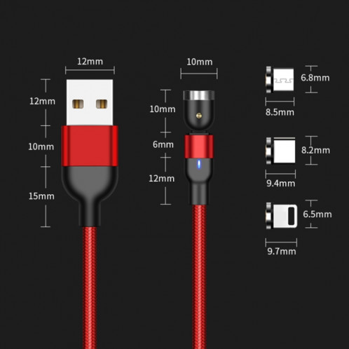 2m 2A Sortie USB vers Micro USB Câble de charge magnétique rotatif en nylon tressé (rouge) SH676R1691-015