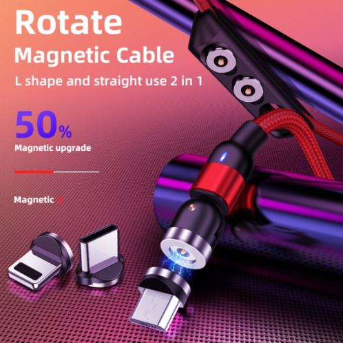 2m 2A Sortie USB vers Micro USB Câble de charge magnétique rotatif en nylon tressé (rouge) SH676R1691-015