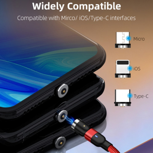 2m 2A Sortie USB vers Micro USB Câble de charge magnétique rotatif en nylon tressé (rouge) SH676R1691-015