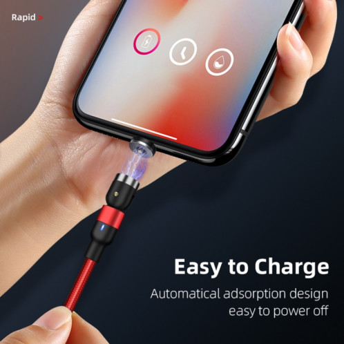 2m 2A Sortie USB vers Micro USB Câble de charge magnétique rotatif en nylon tressé (rouge) SH676R1691-015