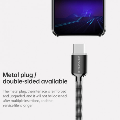 Câble de charge rapide en métal awei CL-26 0.3m 2.4A USB-C / Type-C (gris) SA729H544-08