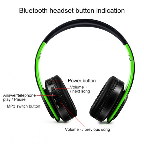 LPT660 sans fil pliant sport musique stéréo téléphones Bluetooth écouteurs supporte la carte TF (vert) SH740G1647-09