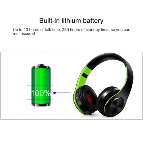 LPT660 sans fil pliant sport musique stéréo téléphones Bluetooth écouteurs supporte la carte TF (vert) SH740G1647-09