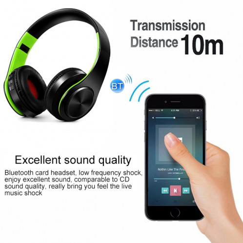 LPT660 sans fil pliant sport musique stéréo téléphones Bluetooth écouteurs supporte la carte TF (vert) SH740G1647-09