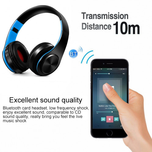 LPT660 sans fil pliant sport musique stéréo téléphones Bluetooth écouteurs supporte la carte TF (bleu) SH740L572-09