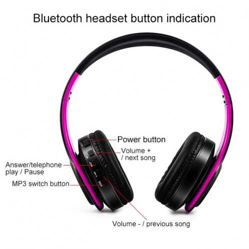 LPT660 sans fil pliant sport musique stéréo téléphones Bluetooth écouteurs support carte TF (rose rouge) SH40RR1060-09
