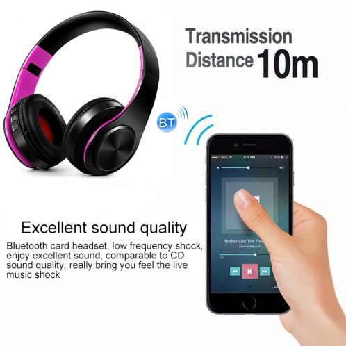 LPT660 sans fil pliant sport musique stéréo téléphones Bluetooth écouteurs support carte TF (rose rouge) SH40RR1060-09