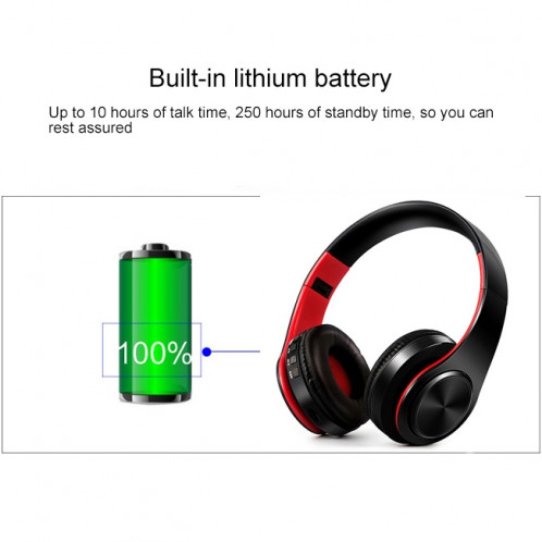 LPT660 sans fil pliant sport musique stéréo téléphones Bluetooth écouteurs supporte la carte TF (rouge) SH740R1777-09