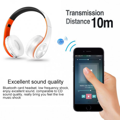 LPT660 sans fil pliant sport musique stéréo téléphones Bluetooth écouteurs supporte la carte TF (orange) SH741E1437-07