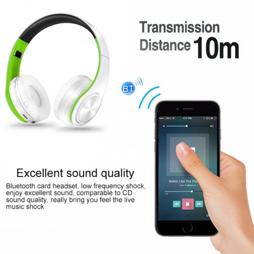 LPT660 sans fil pliant sport musique stéréo téléphones Bluetooth écouteurs supporte la carte TF (vert) SH741G90-07