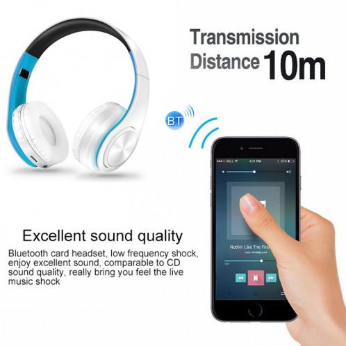 LPT660 sans fil pliant sport musique stéréo téléphones Bluetooth écouteurs supporte la carte TF (bleu) SH741L879-07