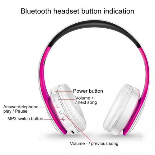LPT660 sans fil pliant sport musique stéréo téléphones Bluetooth écouteurs supporte la carte TF (rose rouge) SH41RR373-07