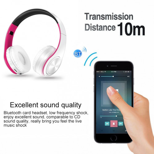 LPT660 sans fil pliant sport musique stéréo téléphones Bluetooth écouteurs supporte la carte TF (rose rouge) SH41RR373-07