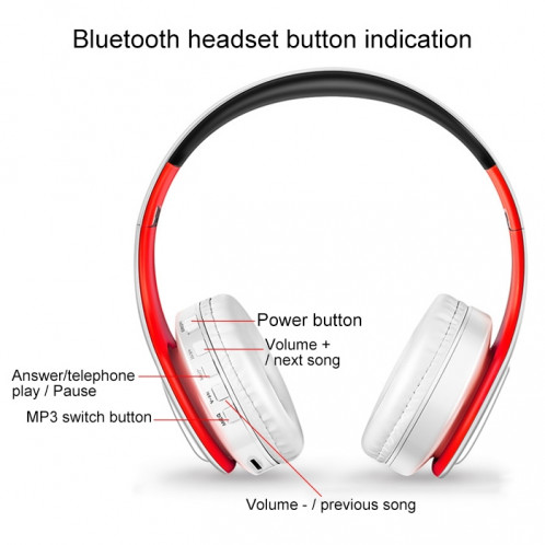 LPT660 sans fil pliant sport musique stéréo téléphones Bluetooth écouteurs supporte la carte TF (rouge) SH741R453-07