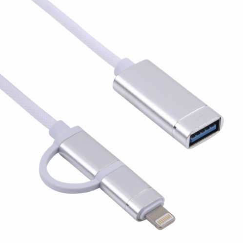 USB 3.0 Femme à 8 broches + USB-C / Type-C Chargement mâle + Transmission OTG Nylon TRAIDÉ Câble tressé, Durée du câble: 11cm (argent + blanc) SH197A652-05