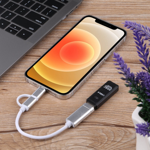 USB 3.0 Femme à 8 broches + USB-C / Type-C Chargement mâle + Transmission OTG Nylon TRAIDÉ Câble tressé, Durée du câble: 11cm (argent + blanc) SH197A652-05
