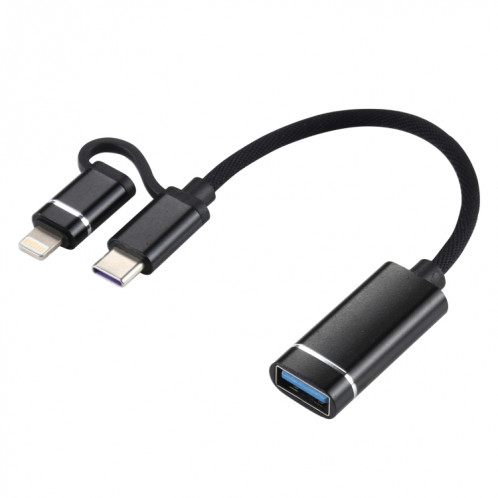 USB 3.0 femelle à 8 broches + USB-C / TYPE-C Chargement mâle + Transmission OTG Nylon TRAIDÉ Câble de tressé, Durée du câble: 11cm (noir) SH197B101-05