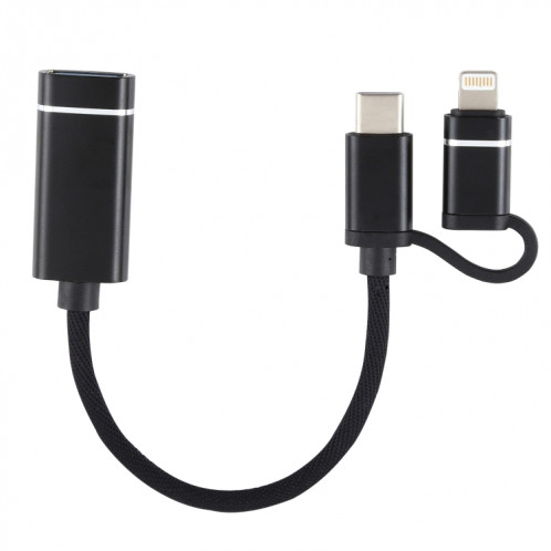 USB 3.0 femelle à 8 broches + USB-C / TYPE-C Chargement mâle + Transmission OTG Nylon TRAIDÉ Câble de tressé, Durée du câble: 11cm (noir) SH197B101-05