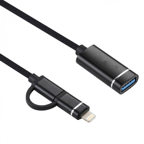 USB 3.0 femelle à 8 broches + USB-C / TYPE-C Chargement mâle + Transmission OTG Nylon TRAIDÉ Câble de tressé, Durée du câble: 11cm (noir) SH197B101-05
