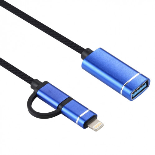 USB 3.0 Femme à 8 broches + USB-C / Type-C Chargement masculin + Transmission OTG Nylon ADAPTATEUR ADAPTATEUR DE TRANSPORT, Longueur du câble: 11cm (bleu) SH197L1924-05