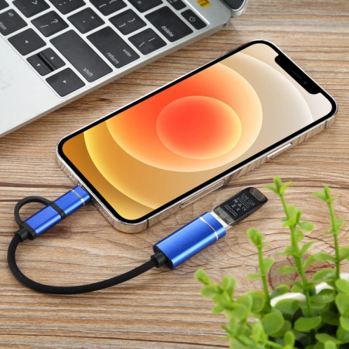 USB 3.0 Femme à 8 broches + USB-C / Type-C Chargement masculin + Transmission OTG Nylon ADAPTATEUR ADAPTATEUR DE TRANSPORT, Longueur du câble: 11cm (bleu) SH197L1924-05