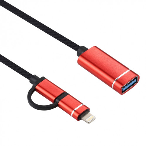 USB 3.0 Femme à 8 broches + USB-C / Type-C Chargement masculin + Transmission Câble d'adaptateur tressé de nylon OTG, Durée du câble: 11cm (rouge) SH197R1917-05
