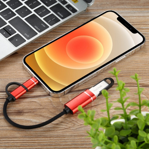 USB 3.0 Femme à 8 broches + USB-C / Type-C Chargement masculin + Transmission Câble d'adaptateur tressé de nylon OTG, Durée du câble: 11cm (rouge) SH197R1917-05