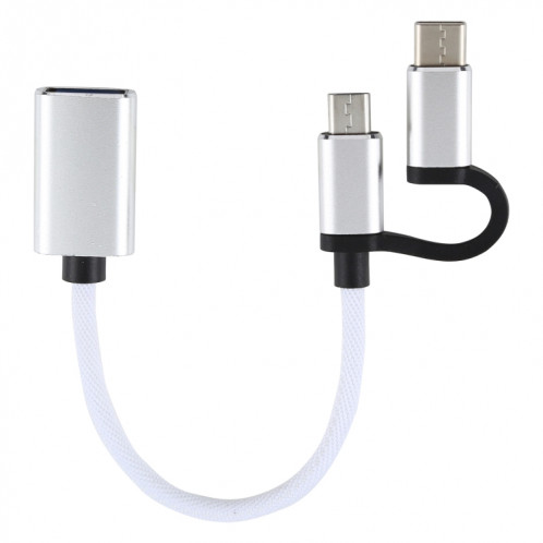 USB 3.0 Femme à micro USB + Chargements USB-C / TYPE-C Homme + Transmission OTG Nylon TRAIDÉ Câble tressé, Longueur du câble: 11cm (blanc) SH198W612-05