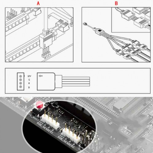 3 broches 5V 1 à 4 Câble d'extension de refroidissement AURA RGB PC pour Asus (Noir) SH375B289-07