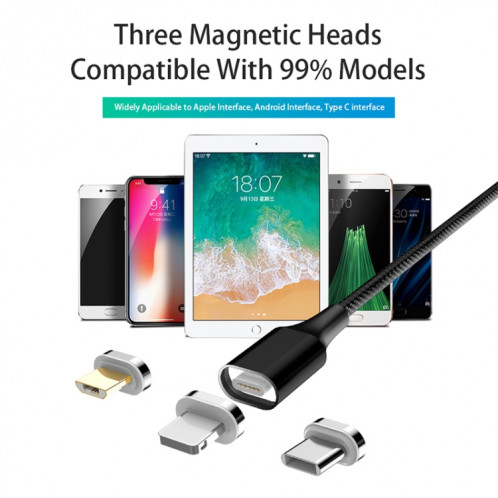 M11 3A USB à micro USB Nylon TRAIDÉ Câble de données magnétique, Longueur du câble: 1M (Noir) SH584B538-08