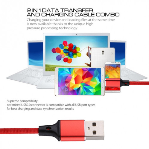 1m 2A Sortie USB vers Micro USB Câble de charge de synchronisation de données de style tissé en nylon, Pour Samsung, Huawei, Xiaomi, HTC, LG, Sony, Lenovo et autres smartphones (rouge) SH621R462-08