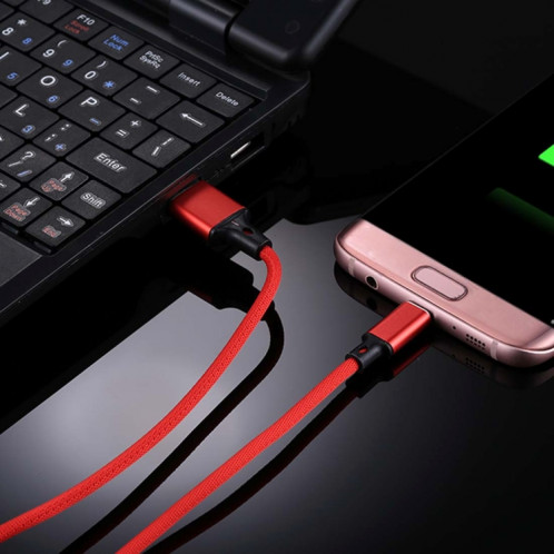 1m 2A Sortie USB vers Micro USB Câble de charge de synchronisation de données de style tissé en nylon, Pour Samsung, Huawei, Xiaomi, HTC, LG, Sony, Lenovo et autres smartphones (rouge) SH621R462-08