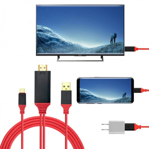 Interface d'alimentation USB-C / Type-C + USB 2 en 1 vers câble vidéo HDMI Ultra HD 4K x 2K, longueur: 2 m SH6727811-06