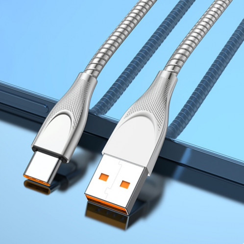 ADC-009 USB à USB-C / Type de carburation du tuyau d'alliage de zinc / Câble de charge de câble: 1m (argent) SH854S861-07